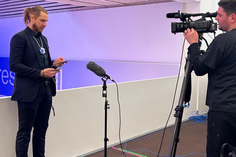 Samuel Pickens coordinating a broadcast capture at the World Economic Forum in Davos